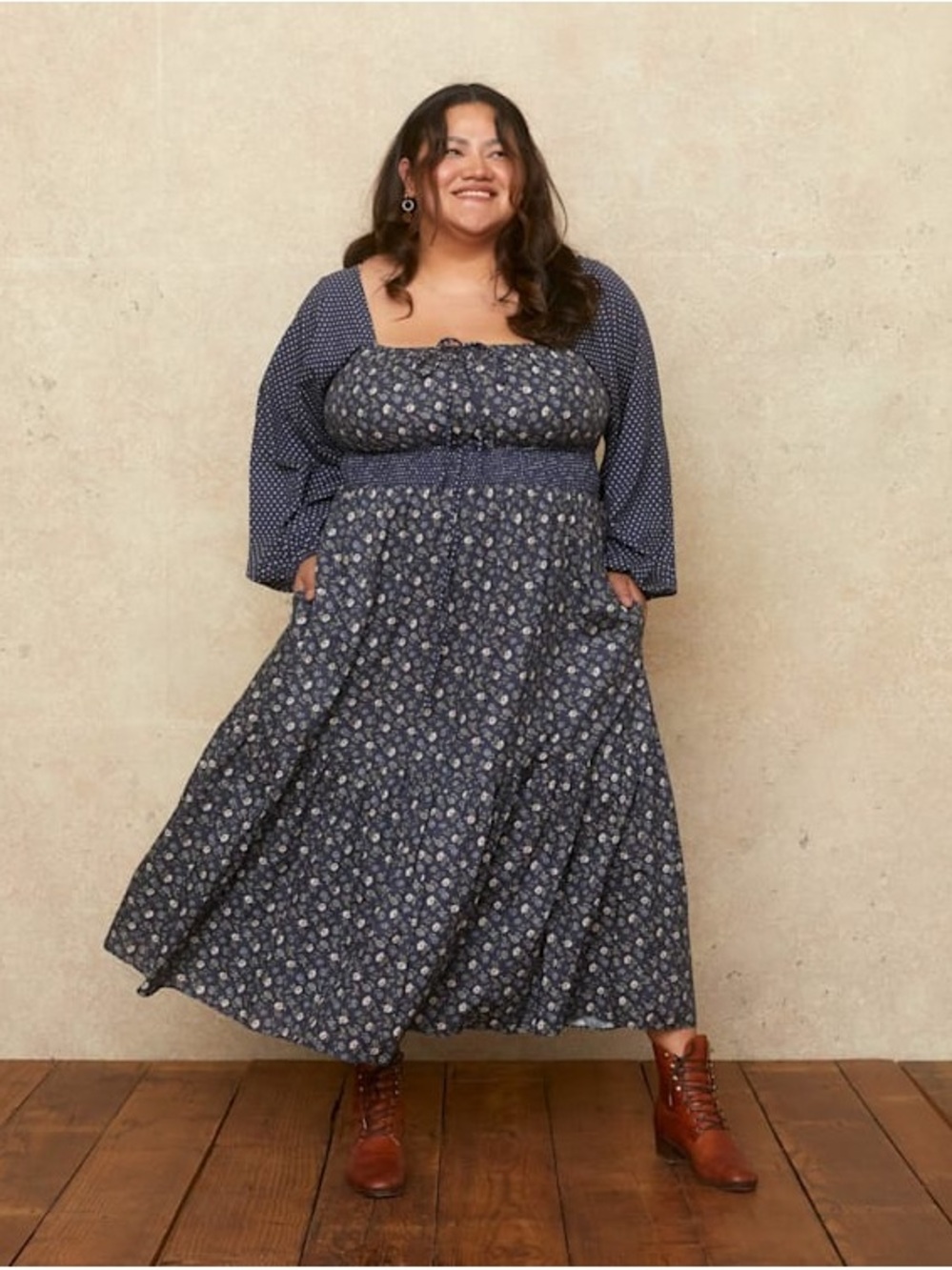 🆕 nwt Jennica 2x oat straw blue Christy Dawn Navy Floral Midi Dress